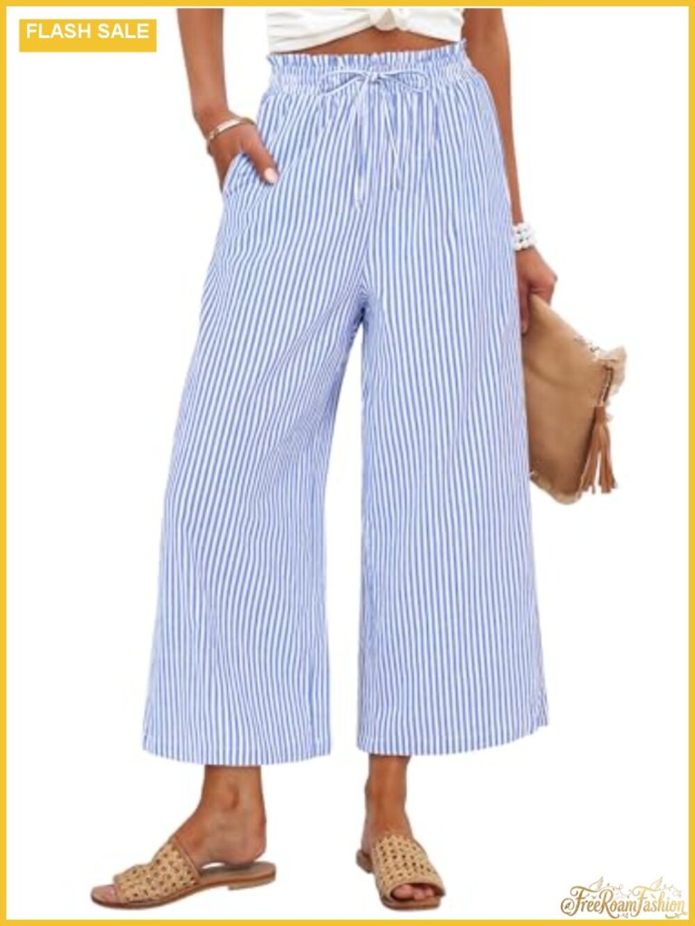 ANRABESS Women Striped Gingham Palazzo Cropped Pants with Pockets Lounge
